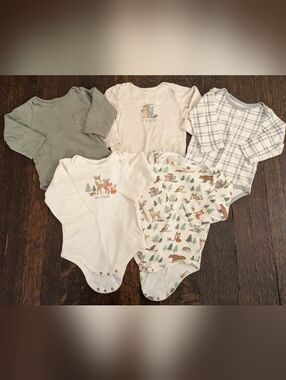 Hudson Baby Neutral & Woodland Print One-Piece Bodysuit Set - 5 Pack